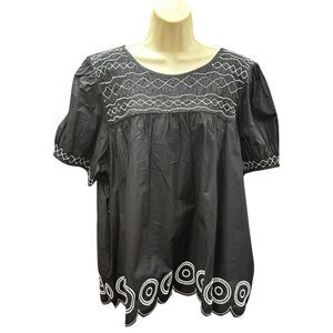 Frances Valentine Whit Embroidered Top in Black & White NWT Size 1X